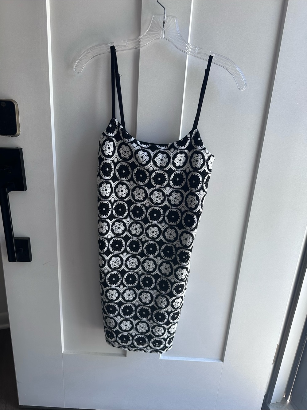 Black and White Floral/ knit Lace Slip Dress - made in Turkey